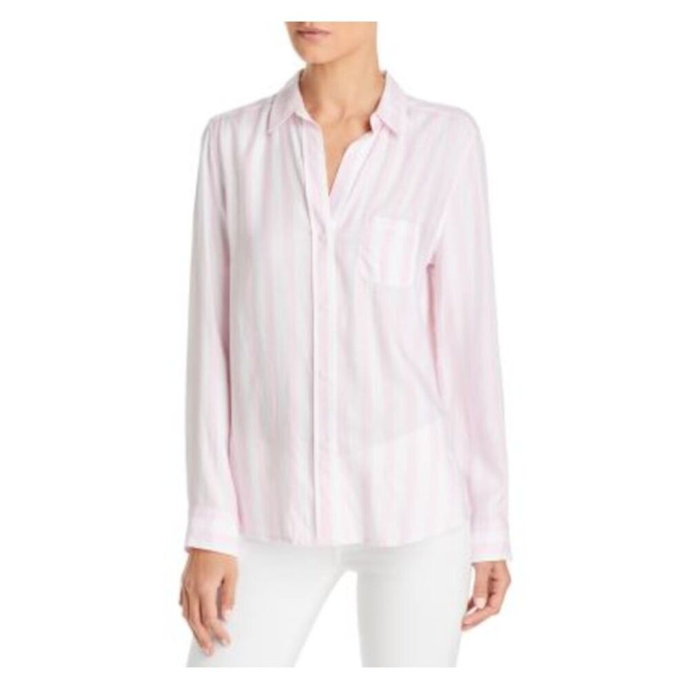 TWELVE O TWO Womens Pink Curved Shirttail Hem Cuffed Sleeve Button Up Top S